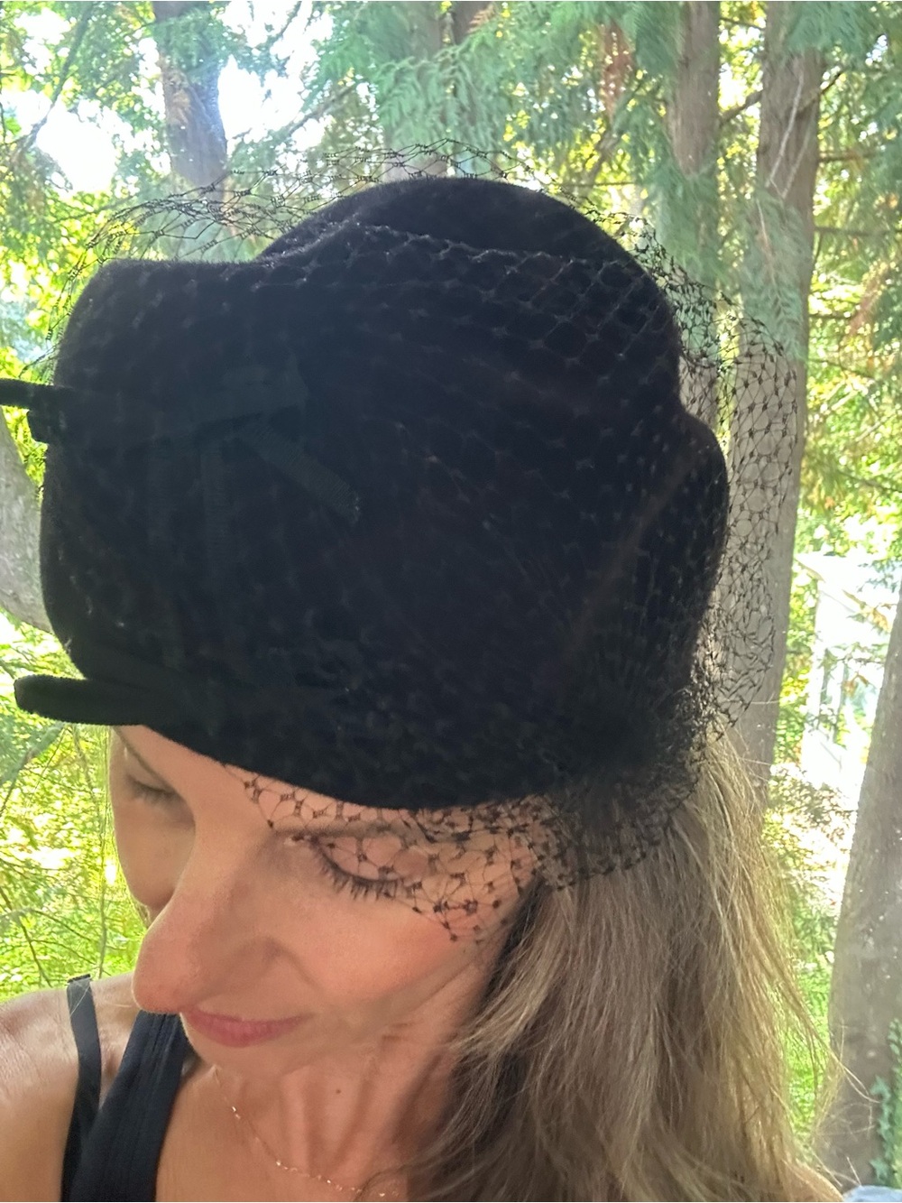 Vintage Ritz Henry Pollak New York Veiled Pillbox Black WoolHat EUC